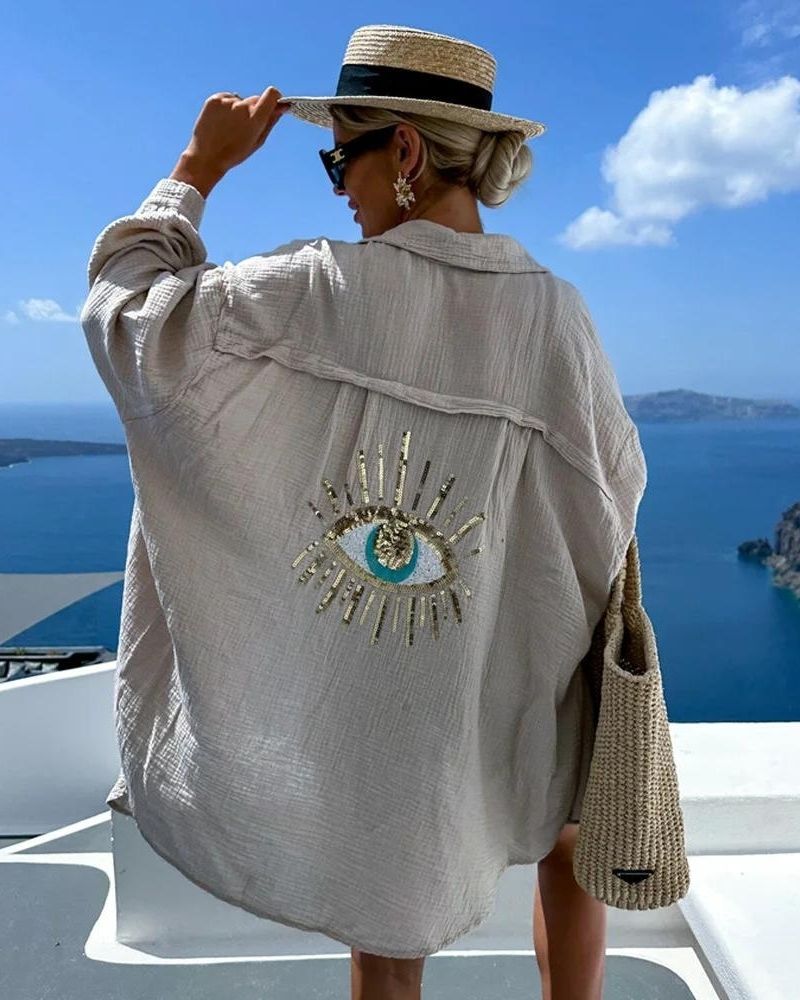 Aneta – Koszula casualowa z cekinami i koralikami